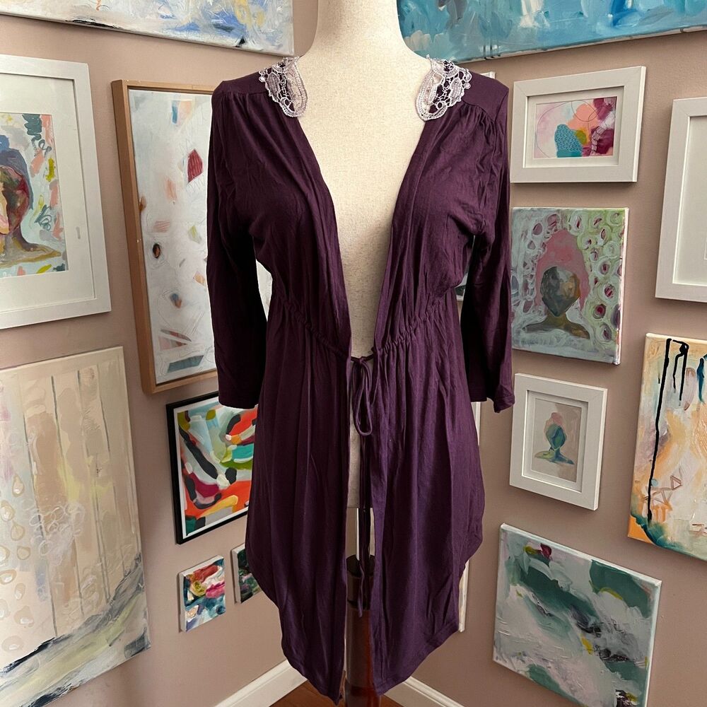 Whimsygoth Purple Lace Trim Tie Front Blouse Est Size S/M Fairy Witchy Romantic